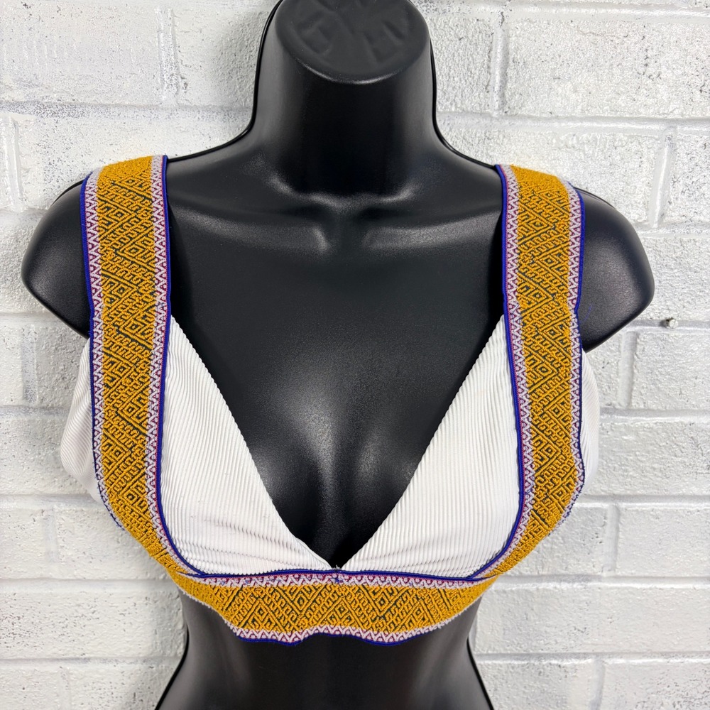 Elysiian Triangle Bikini Top Womens L Boho Embroidered Festival Ribbed